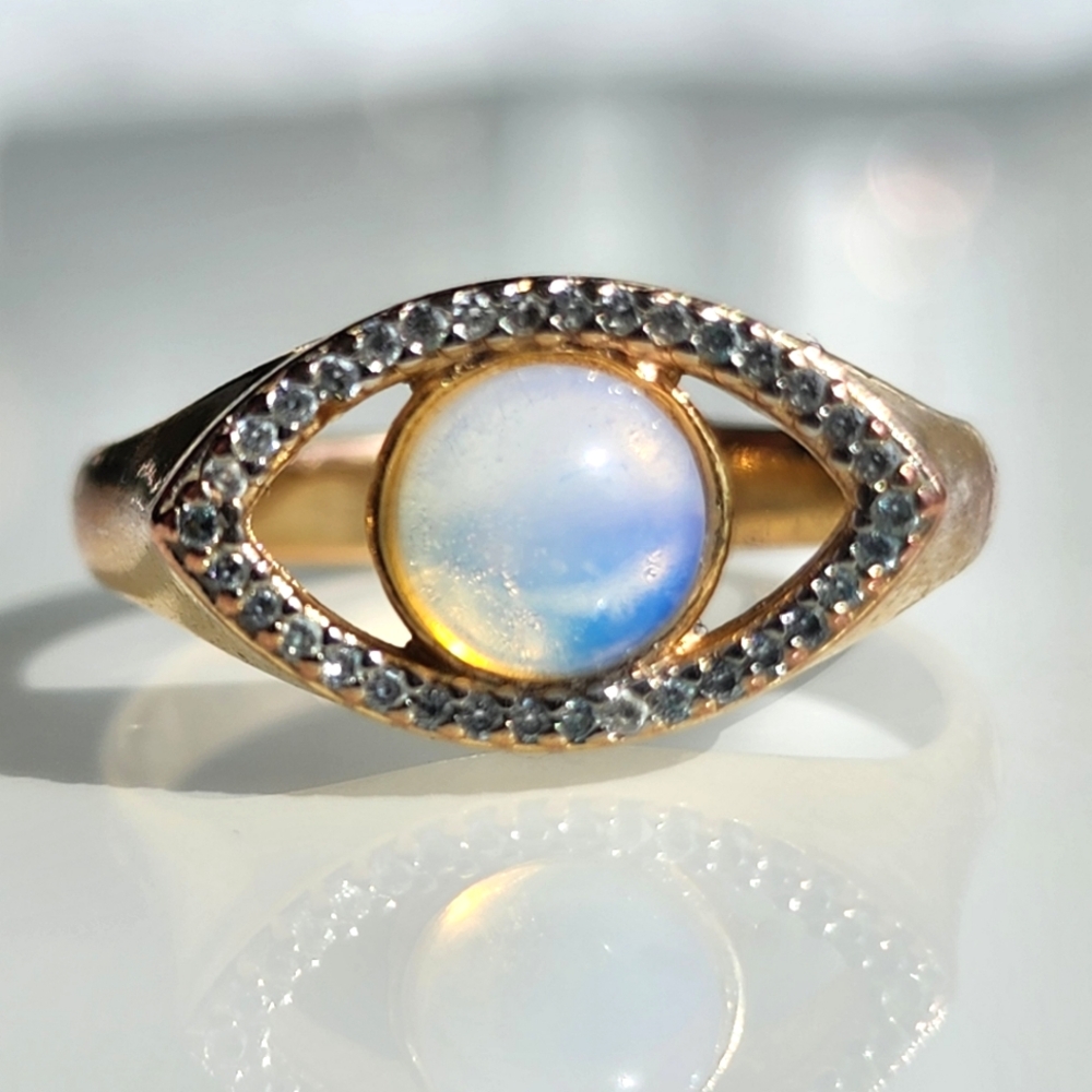 Gold and opal evil eye fashion ring size 10
